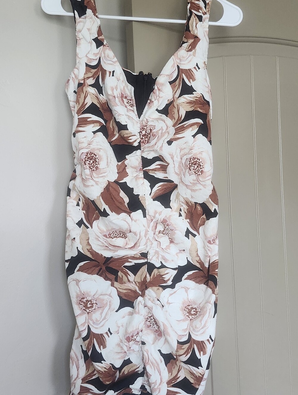 Express Floral Midi Dress in Black, Cream, and Brown